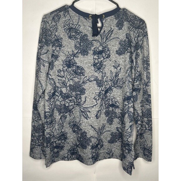 St. John’s Bay Back Bow Keyhole Long Sleeve Floral Sweater Navy/Gray Size Medium - Picture 4 of 7